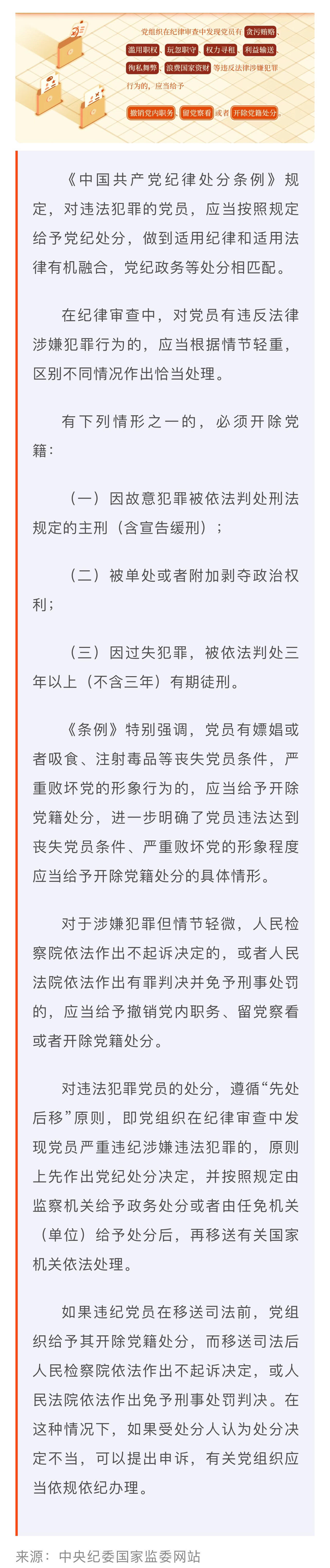 黨紀(jì)學(xué)習(xí)教育·每日一課丨對違法犯罪黨員的處分規(guī)定