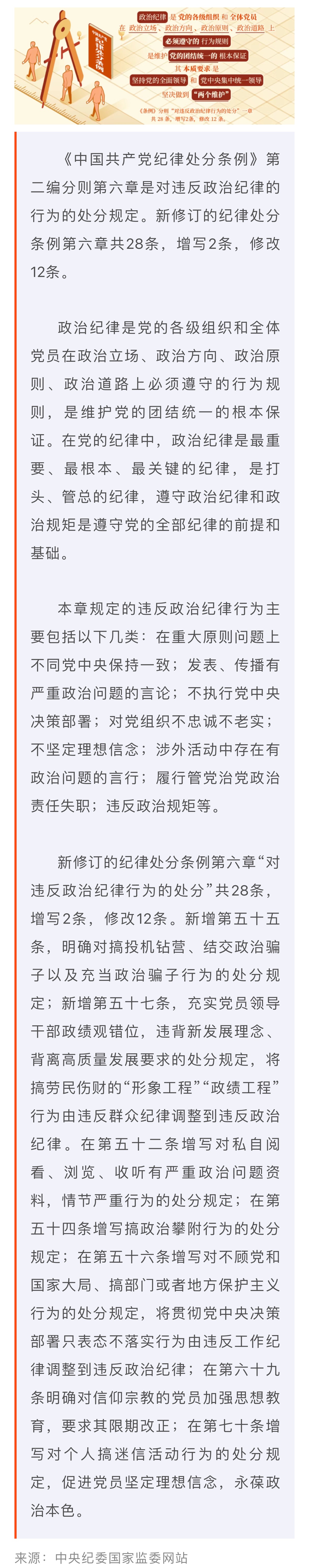 黨紀(jì)學(xué)習(xí)教育·每日一課丨政治紀(jì)律是什么，違反政治紀(jì)律的行為有哪些？