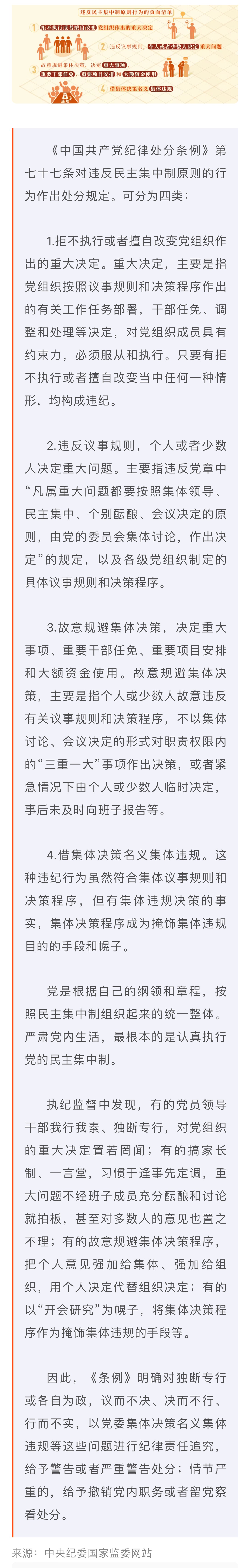 黨紀學(xué)習(xí)教育·每日一課｜違反民主集中制原則的情形和處分規(guī)定